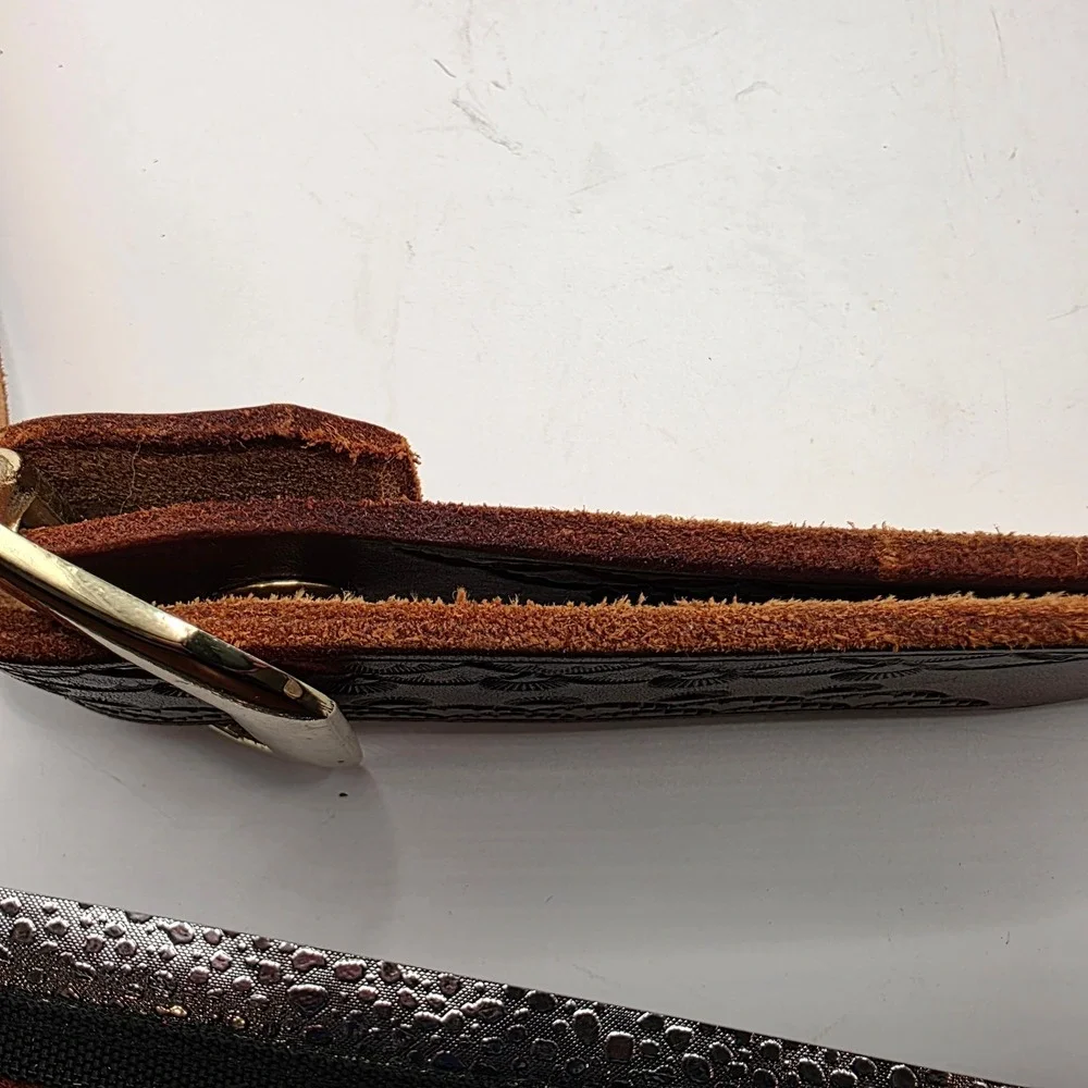 Vintage Mens Hand Tooled Leather Belt Brown Western‎ Scalloped Pattern Size 42